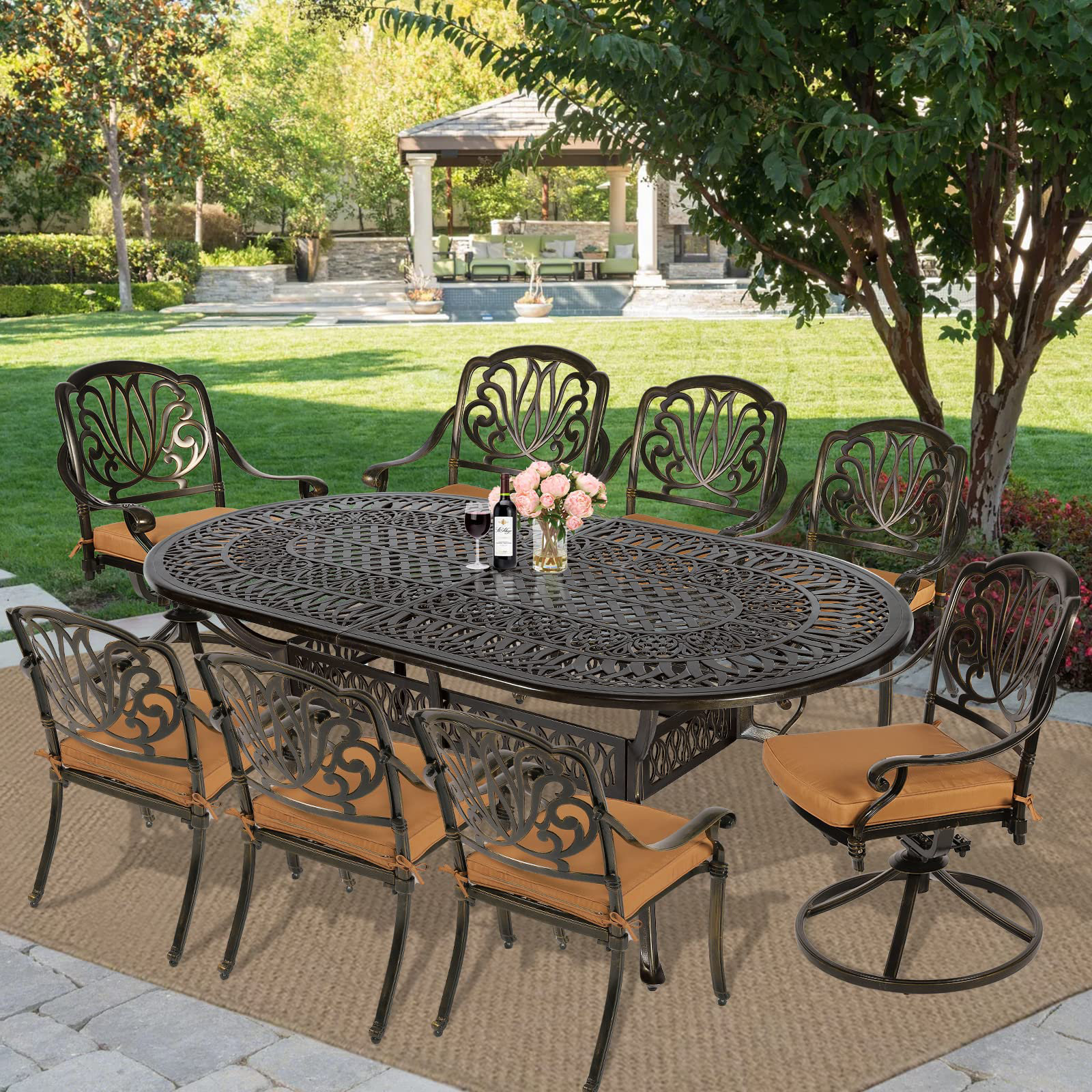 Oval outdoor dining table for 8 sale